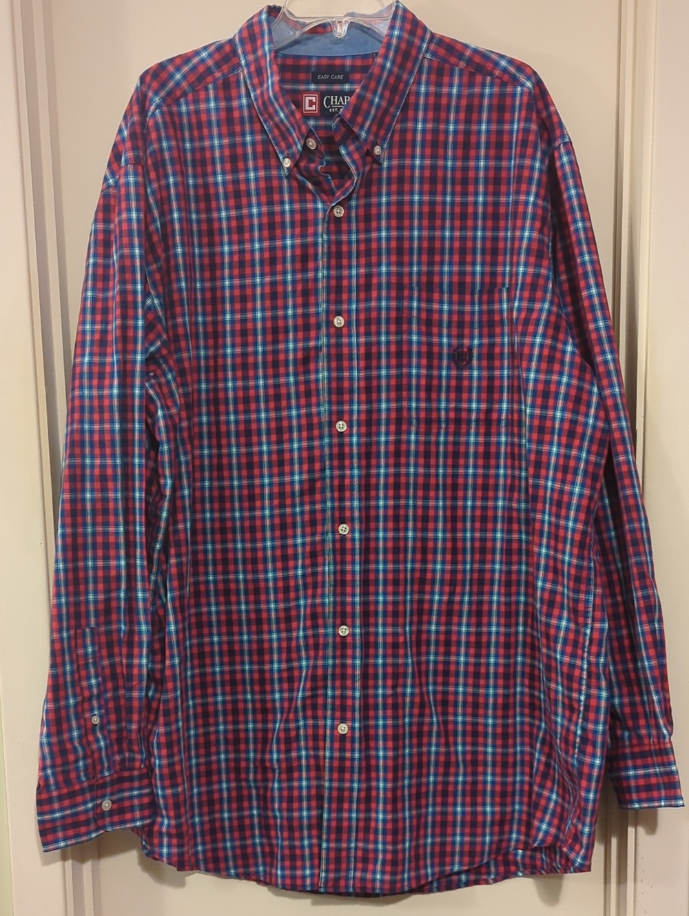 Chaps Men’s Red, Blue and White Plaid Button-Down Shirt